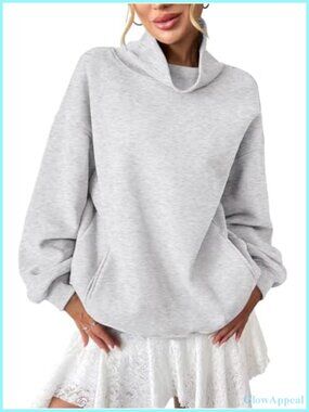 Fleece Turtleneck Sweatshirt Oversized Pullover with Pockets